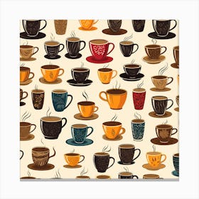 Seamless Pattern Of Coffee Cups 1 Canvas Print