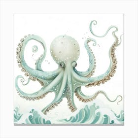 Storybook Style Octopus With Waves 2 Canvas Print