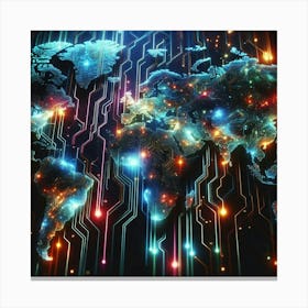 World Map With Lights Canvas Print