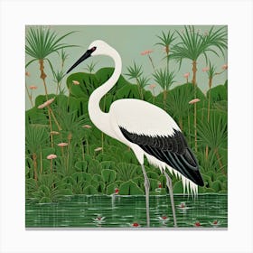Ohara Koson Inspired Bird Painting Greater Flamingo 2 Square Canvas Print