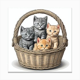 Kitten In A Basket Cute Collectable Vintage Poster Canvas Print