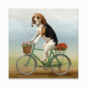 Beagle On A Bicycle 1 Canvas Print