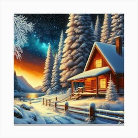 Cabin At Night 1 Canvas Print