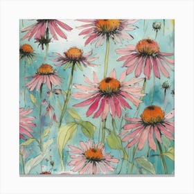 Pink Coneflowers flower plants painting art print Canvas Print