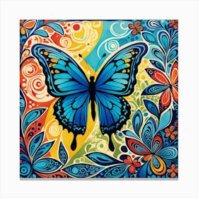 Block Print Butterfly Abstract in Blue II Canvas Print