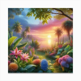 Tropical Garden At Sunset Canvas Print