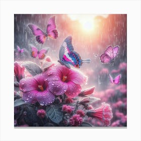 Pink Flowers In The Rain 4 Canvas Print