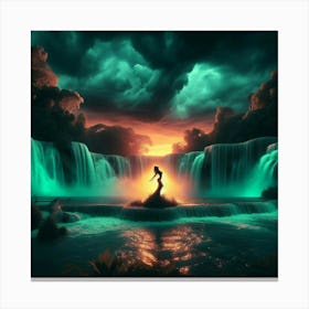 Mermaid In The Waterfall Canvas Print