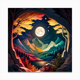 Landscape With Trees And Moon Canvas Print