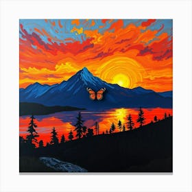 Sunset With A Butterfly Canvas Print