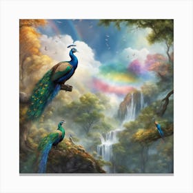 Rainbow Peacocks Canvas Print