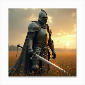 A Battle Worn Knight Holding A Glowing Sword In A Field 1 Canvas Print