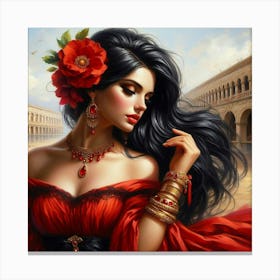 Woman In Red Dress Canvas Print