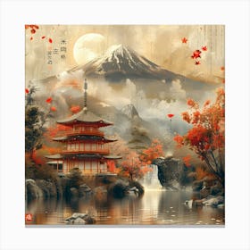 Japanese Pagoda, retro collage Canvas Print