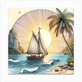 Sailboat At Sunset Canvas Print Canvas Print