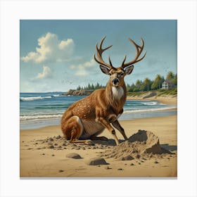 Deer On The Beach 2 Canvas Print