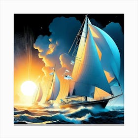 Sailboats At Sunset Canvas Print