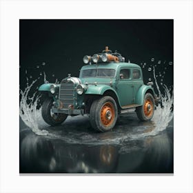 Vintage Car Splashing Water Canvas Print