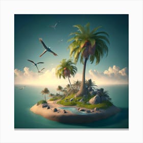 Island With Palm Trees Canvas Print