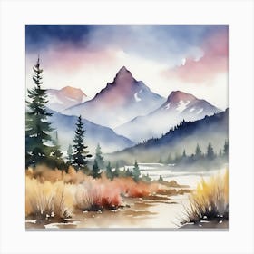 Watercolor Of Mountains Canvas Print
