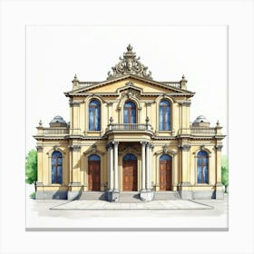 Watercolor Of A French Opera House Exterior With Grandeur And Elegance 1 Canvas Print