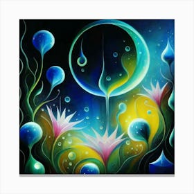 Abstract oil painting: Water flowers in a night garden 11 Canvas Print