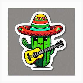 Cactus Wearing Mexican Sombrero And Poncho And Guitar And Maracas Sticker 2d Cute Fantasy Dreamy (4) Canvas Print
