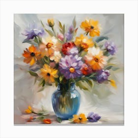 Flowers In A Blue Vase Canvas Print