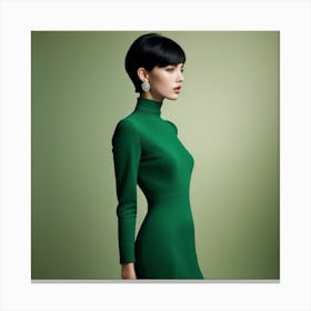 Asian Woman In Green Dress Canvas Print