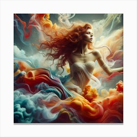 Beautiful Woman In Smoke Canvas Print