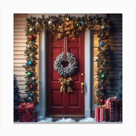 Christmas Decoration On Home Door Haze Ultra Detailed Film Photography Light Leaks Larry Bud Me (3) Canvas Print