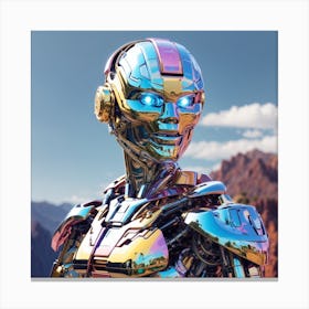 Dreamshaper V7 Pixelart Robot Holographic And Chrome Mountains 0 Canvas Print