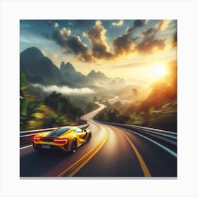 Mclaren F1 Racing Car Driving Through The Mountains yellow Canvas Print