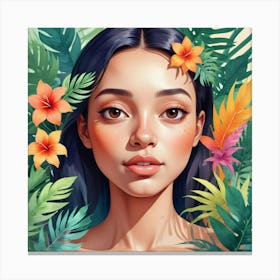 Portrait Of A Girl With Flowers Canvas Print