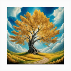 Golden Canopy Autumn Tree Against Blue Sky (2) Canvas Print