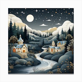 Winter Village At Night for Christmas Canvas Print
