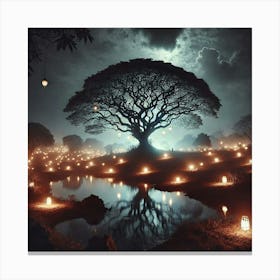 Lone Tree At Night 5 Canvas Print