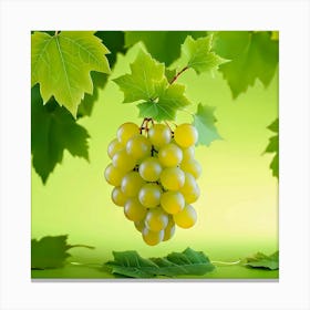 White Grapes On Green Background Canvas Print