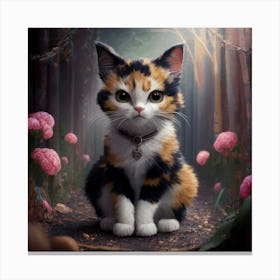 Calico Kitten In The Forest 1 Canvas Print