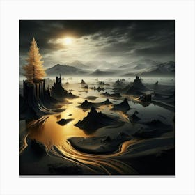 Desert Landscape With A Tree Canvas Print