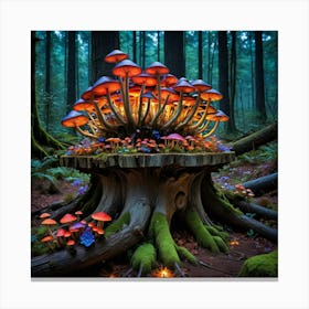 Illuminated Forest Bloom Mushroom Forest Canvas Print