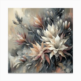 Delicate White Flowers on abstract muted gray background Canvas Print