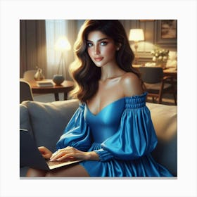 Beautiful Young Woman Using Laptop Canvas Print