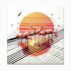 Flamingos in Lake - Abstract Line Art Illustration 46 Canvas Print