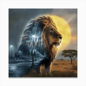 Lion In The Rain Canvas Print