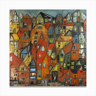 Red City Square Canvas Print