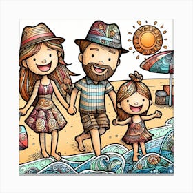 Happy Family At The Beach Canvas Print