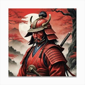 Lonely Japanese Red Samurai Warrior Art Print 1 Canvas Print