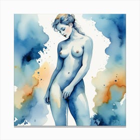 Nude Woman in Blue Painting Canvas Print