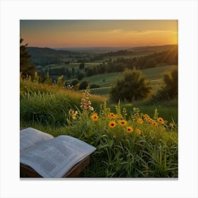 Open Book At Sunset Canvas Print